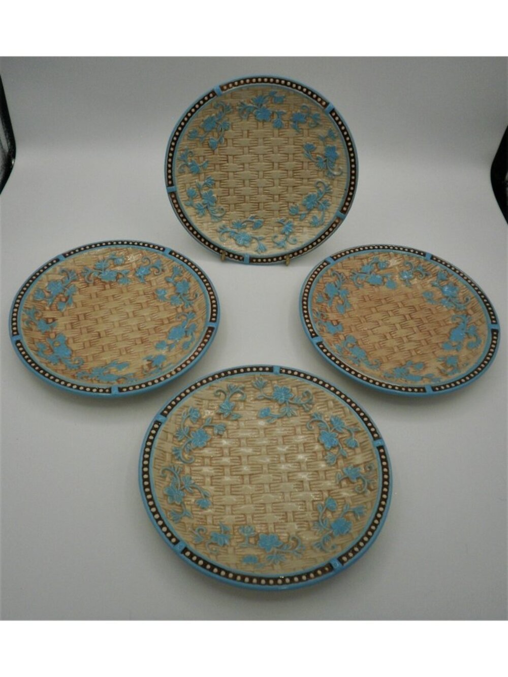 Temptations Floral Lace Basket Weave 8 Inch Salad Plates Light Blue Set of 4